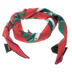 Pre Owned وشاح غوتشي مربع حرير طباعة نجوم بريدل سلسلة متعدد الالوان