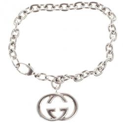 Pre Owned Gucci Interlocking G Charm Silver Bracelet