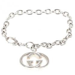 Pre Owned Gucci Interlocking G Charm Silver Bracelet
