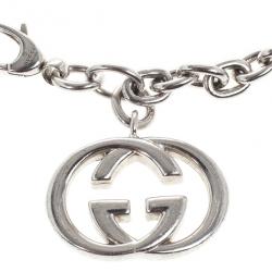 Pre Owned Gucci Interlocking G Charm Silver Bracelet