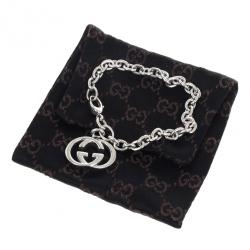 Pre Owned Gucci Interlocking G Charm Silver Bracelet