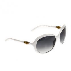 مملوكة مسبقًا Gucci White 3130 Bamboo Detail Oversize Round Sunglasses