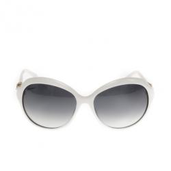 مملوكة مسبقًا Gucci White 3130 Bamboo Detail Oversize Round Sunglasses