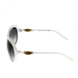 مملوكة مسبقًا Gucci White 3130 Bamboo Detail Oversize Round Sunglasses