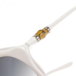 مملوكة مسبقًا Gucci White 3130 Bamboo Detail Oversize Round Sunglasses