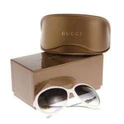 مملوكة مسبقًا Gucci White 3130 Bamboo Detail Oversize Round Sunglasses