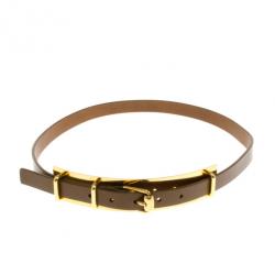 مملوكة مسبقًا Gucci Gold Plated Brown Leather Belt 90CM