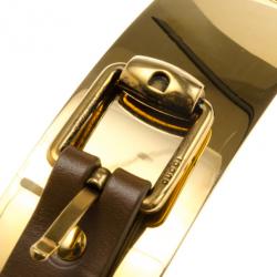 مملوكة مسبقًا Gucci Gold Plated Brown Leather Belt 90CM