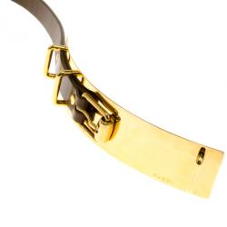 مملوكة مسبقًا Gucci Gold Plated Brown Leather Belt 90CM