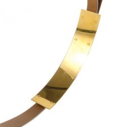 مملوكة مسبقًا Gucci Gold Plated Brown Leather Belt 90CM