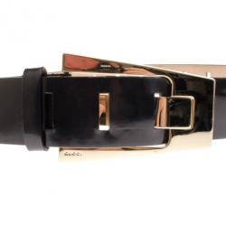 مملوكة مسبقًا Gucci Black Patent Buckle Belt 95 CM