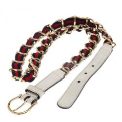 Pre Owned Gucci Web Detail Chain Belt