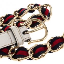 Pre Owned Gucci Web Detail Chain Belt