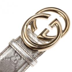 مملوكة مسبقًا Gucci Silver Guccissima Leather GG Buckle Belt 100 CM
