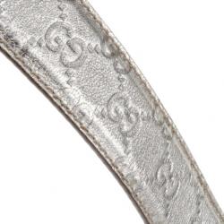 مملوكة مسبقًا Gucci Silver Guccissima Leather GG Buckle Belt 100 CM