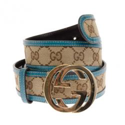 مملوكة مسبقًا Gucci Guccissima Canvas Blue Trim GG Buckle Belt 90 CM