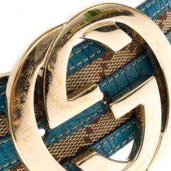 مملوكة مسبقًا Gucci Guccissima Canvas Blue Trim GG Buckle Belt 90 CM