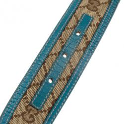 مملوكة مسبقًا Gucci Guccissima Canvas Blue Trim GG Buckle Belt 90 CM