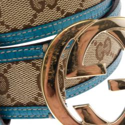 مملوكة مسبقًا Gucci Guccissima Canvas Blue Trim GG Buckle Belt 90 CM