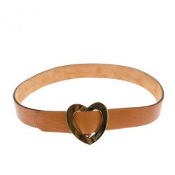 Pre Owned Gucci Brown Leather Heart Buckle Belt 90 CM