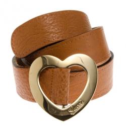 Pre Owned Gucci Brown Leather Heart Buckle Belt 90 CM