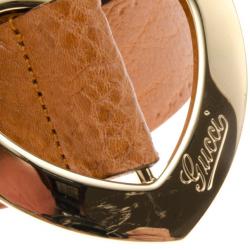 Pre Owned Gucci Brown Leather Heart Buckle Belt 90 CM