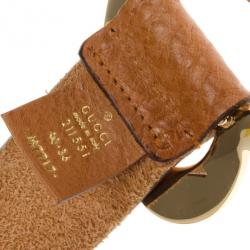 Pre Owned Gucci Brown Leather Heart Buckle Belt 90 CM