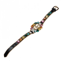 مملوكة مسبقًا سوار غوتشي دوبل G جلد وكريستال مرصع متعدد الألوان S