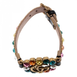 مملوكة مسبقًا سوار غوتشي دوبل G جلد وكريستال مرصع متعدد الألوان S