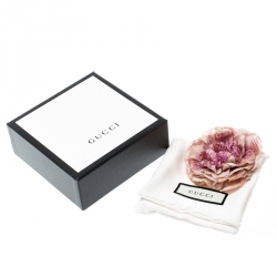 Pre Owned Gucci Purple And White Silk Flower Silver Tone Brooch
