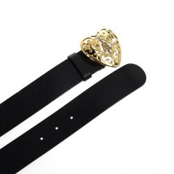 مملوكة مسبقًا Gucci Black Leather Heart Crest Buckle Belt 85 CM
