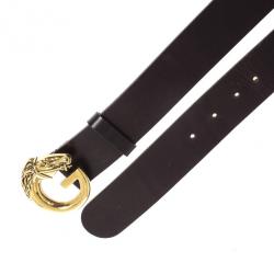 Pre Owned Gucci Brown Leather Horse Head G Buckle Belt 90 CM