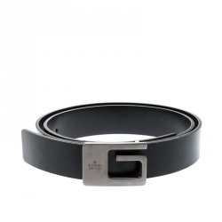 مملوكة مسبقًا Gucci Black Leather Square G Buckle Belt 75CM
