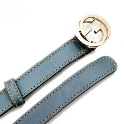 مملوكة مسبقًا Gucci Blue Leather Interlocking G Buckle Belt Size 85