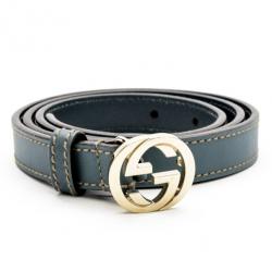 مملوكة مسبقًا Gucci Blue Leather Interlocking G Buckle Belt Size 85