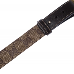 Pre Owned  حزام غوتشي بإبزيم مستدير هيستريا جلد وكانفاس سوبريم GG بني / بيج 95 سم