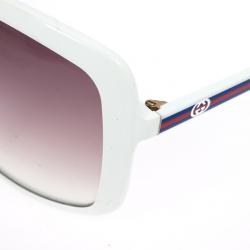 مملوكة مسبقًا Gucci White GG 3108 Web Detail Square Woman Sunglasses