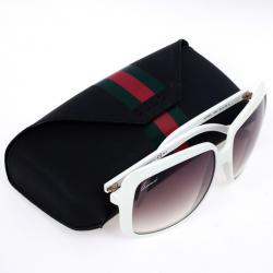مملوكة مسبقًا Gucci White GG 3108 Web Detail Square Woman Sunglasses
