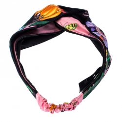 Pre Owned Gucci Multicolor Floral Snake Print Silk Twisted Headband 