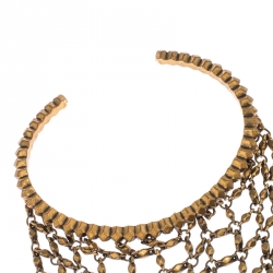 Pre Owned Gucci Faux Pearl Gold Tone Hand Harness Finger Ring Cuff Bracelet