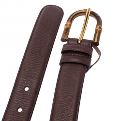 مملوكة مسبقًا Gucci Brown Leather Bamboo Buckle Belt 90CM