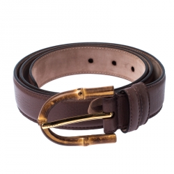 مملوكة مسبقًا Gucci Brown Leather Bamboo Buckle Belt 90CM