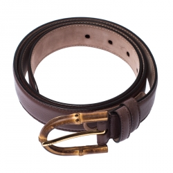 مملوكة مسبقًا Gucci Brown Leather Bamboo Buckle Belt 90CM