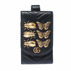 Pre Owned Gucci Black Animal Studs Leather GG Marmont Belt Accessory