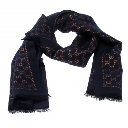 GUCCI Oatmeal Beige Wool / Silk Guccissima Monogram Scarf at