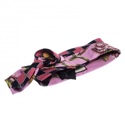 Pre Owned Gucci Rosa Garden Chains Print Silk Headband M