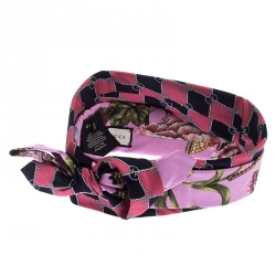 Pre Owned Gucci Rosa Garden Chains Print Silk Headband M