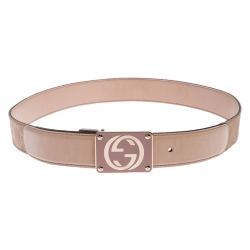 مملوكة مسبقًا حزام غوتشي بإبزيم GG بوجهين كانفاس GG وجلد ذهبي/بيج