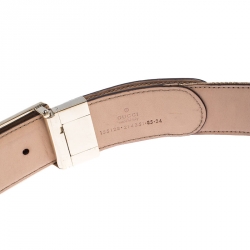 مملوكة مسبقًا حزام غوتشي بإبزيم GG بوجهين كانفاس GG وجلد ذهبي/بيج