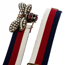 Pre Owned Gucci Multicolor Web Canvas Bee Embellished Buckle Belt 90CM